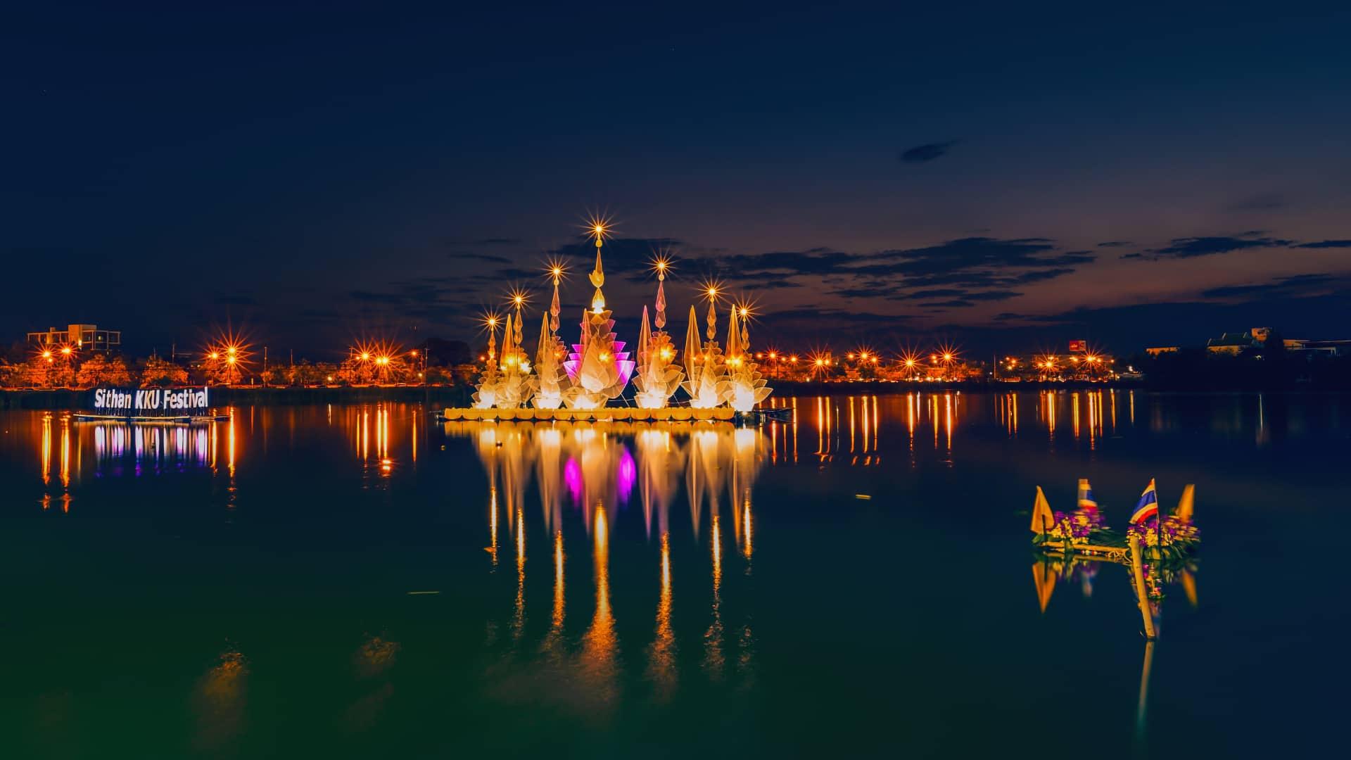 Loy Krathong Night Scene in Thailand 