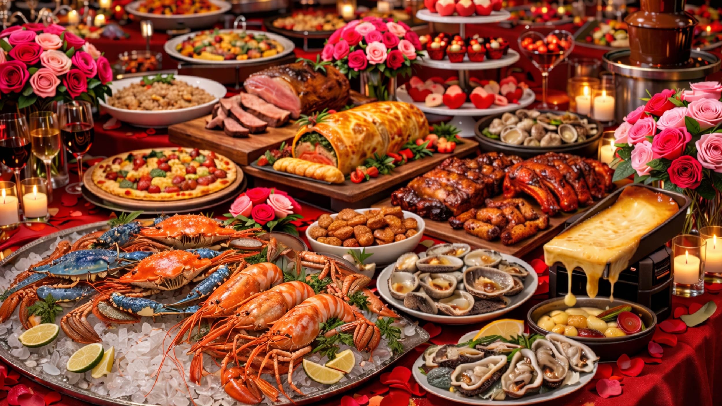 This valentine's, gather for an international buffet of seafood BBQ, raclette, pasta, pizza and thai favorites, thoughtfully set for a special evening and elevated by live violin and warm moments to share.